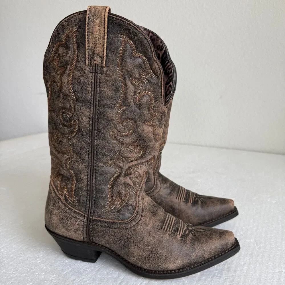 Laredo 51079 Women's Access Cowboy Boot Western Leather Cowgirl Brown Size 8.5M